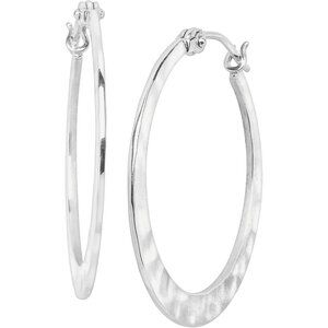 Elegant Sterling Silver Hammered Hoop Earrings for Women with Notched Backs